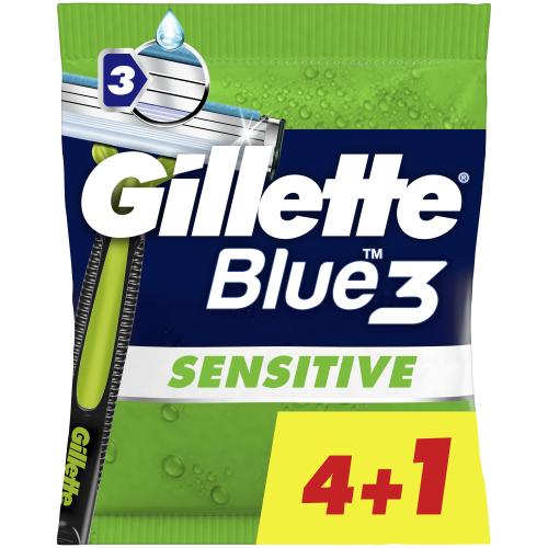 Gillette Blue3 Sensitive Disposable Razors Ανδρικά Ξυραφάκια με 3 Λεπίδες, Ειδικά για την Ευαίσθητη Επιδερμίδα 5 Τεμάχια